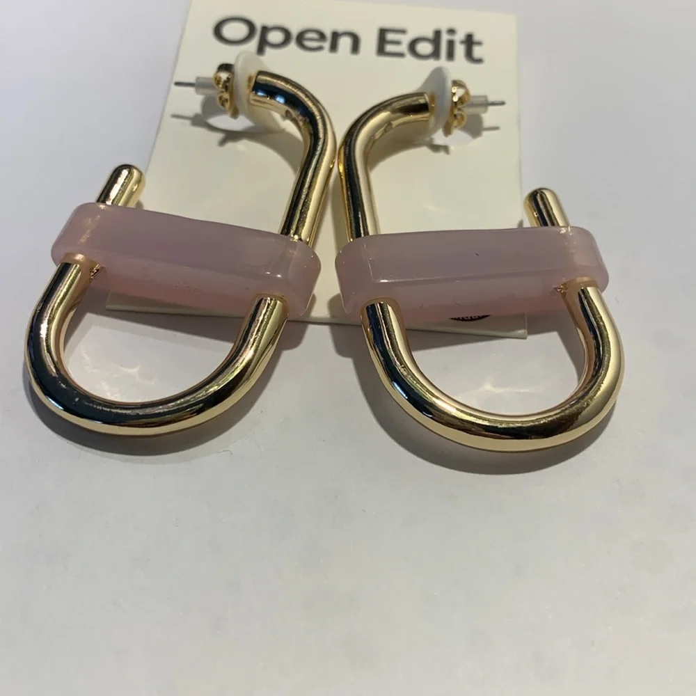 Open Edit Resin Band Oval Hoop Pierced Earrings in Purple
